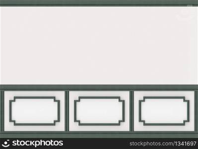 3d rendering. modern retro green classical shape pattern frame on white wall background.