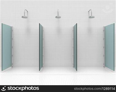 3d rendering. modern Shower room separate by blue mirror glass.