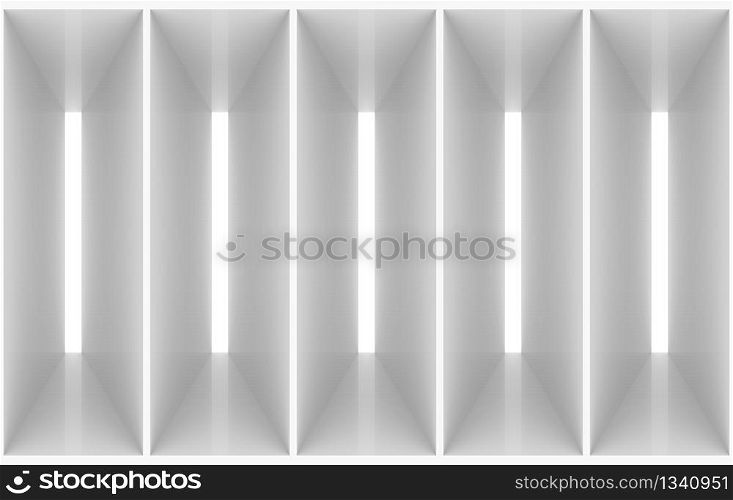 3d rendering. modern simple white vertical bar parallel design wall background.