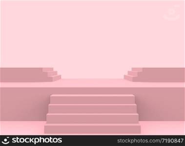 3d rendering. modern soft pink color stair up to the stage background.