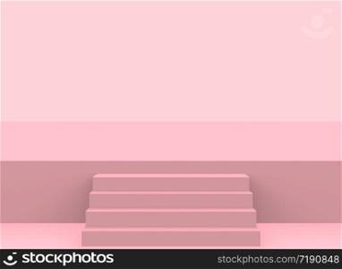 3d rendering. modern soft pink color stair up to the stage background.