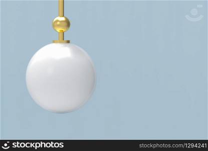 3d rendering. modern sphere ball light lamp with soft tone blue color copy space wall background.