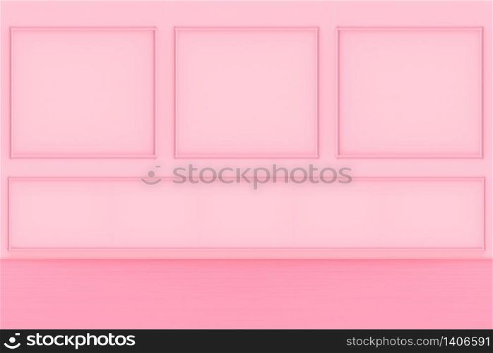 3d rendering. modern sweet pink square classic pattern wall and wood floor design background.