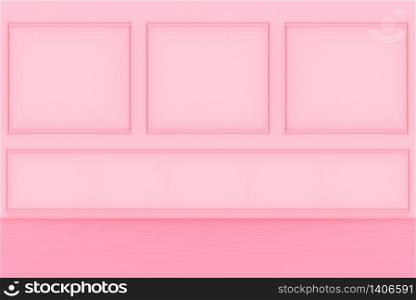 3d rendering. modern sweet pink square classic pattern wall and wood floor design background.