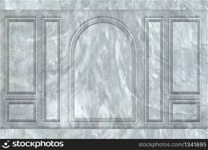 3d rendering. Modern vintage classical square frame pattern art cement plaster wall design background.
