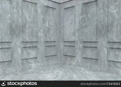 3d rendering. Modern vintage classical square frame pattern art cement wall design corner background.