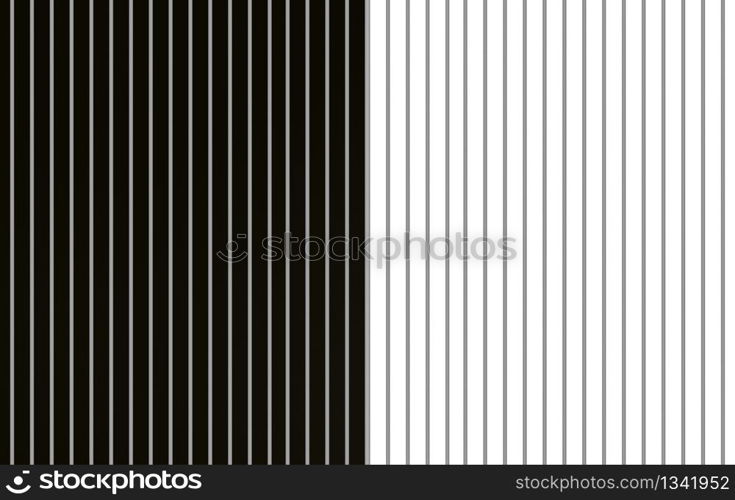 3d rendering. modern white and black alternate parallel vertical bar pattern wall floor background.