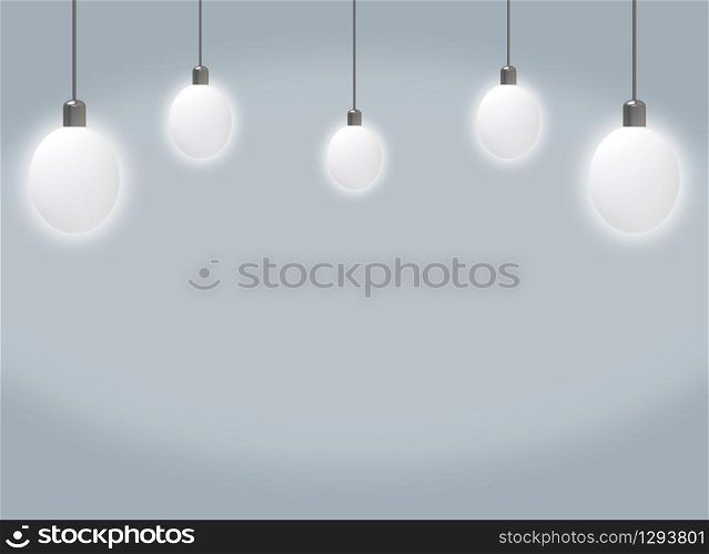 3d rendering. modern white bulb lamp light on copy space gray background.