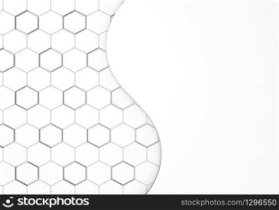 3d rendering. modern white curve space with honeycomb hexagonal pattern wall as background.