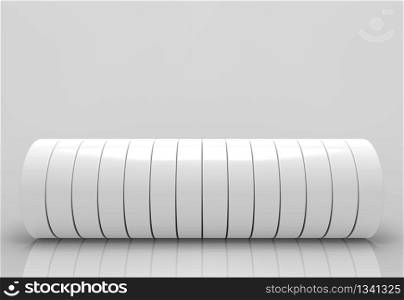 3d rendering. modern white cylinder curve pipe on gray wall background.