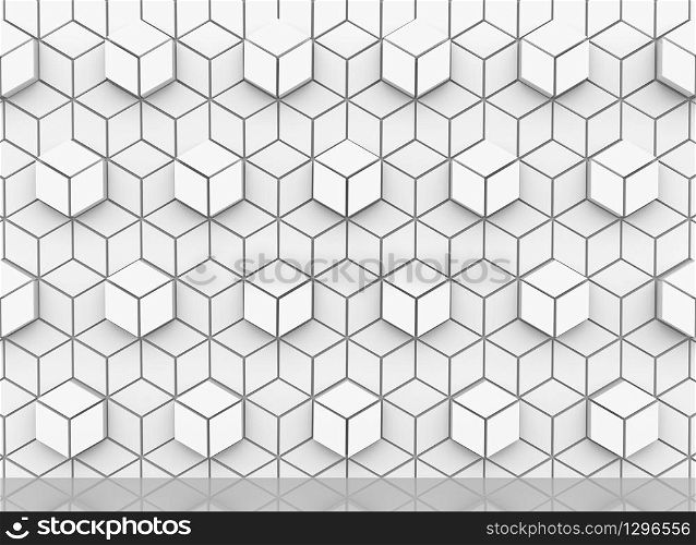 3d rendering. modern white hexagonal in cube shape pattern wall background.