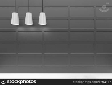 3d rendering. Modern white lamps with dark gray metal wall background.