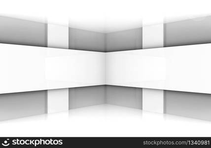 3d rendering. modern white panel design wall corner eoom stage background.