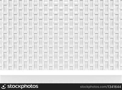 3d rendering. Modern white rectangle brick stack wall and walking way floor background.