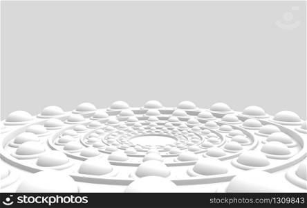 3d rendering. modern white sphere circle plat floor on gray wall background.