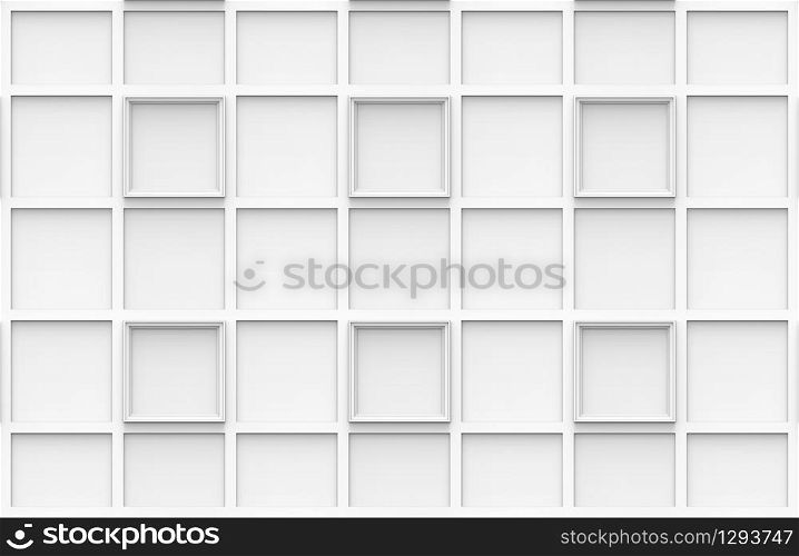 3d rendering. modern white square frame pattern wall background.