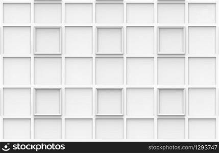 3d rendering. modern white square frame pattern wall background.