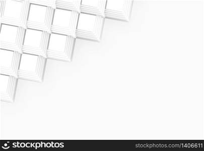3d rendering. modern white square grid pattern design on gray wall background.