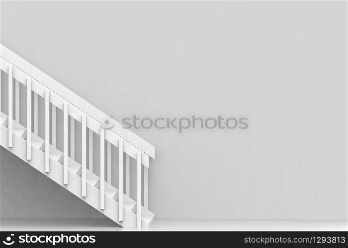 3d rendering. modern white wood stairway on copy space gray wall background.