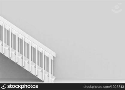3d rendering. modern white wood stairway on copy space gray wall background.