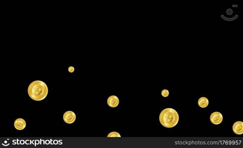 3d rendering money bitcoin currency coin floating animation on black screen background. Cryptocurrency BTC or Bitcoin vs dollar Gold exchange US Dollar. Blockchain Global digital finance business