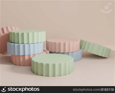 3D Rendering Multi Colors Studio Shot Product Display Background with Stacking Platform Blocks for Anniversary, Celebration or Party Events. Pink, Green and Blue.