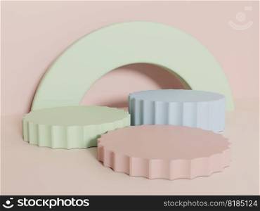 3D Rendering Multi Colors Studio Shot Product Display Background with Stacking Platform Blocks for Anniversary, Celebration or Party Events. Pink, Green and Blue.