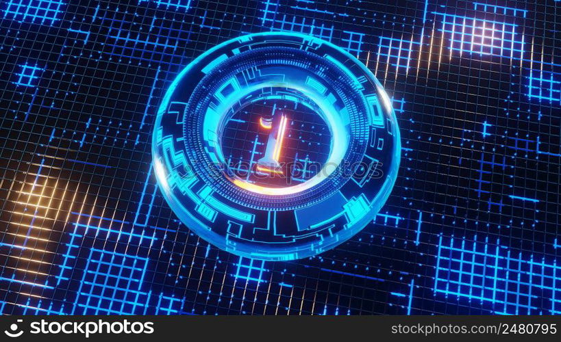 3D Rendering. Neon bright glowing countdown timer from 10 to 0 seconds. Digital Tech clock timer of glowing led Blue digits background. Big 3D Numbers animated for intros. Circle rotating. 3D Rendering. Neon bright glowing countdown timer from 10 to 0 seconds