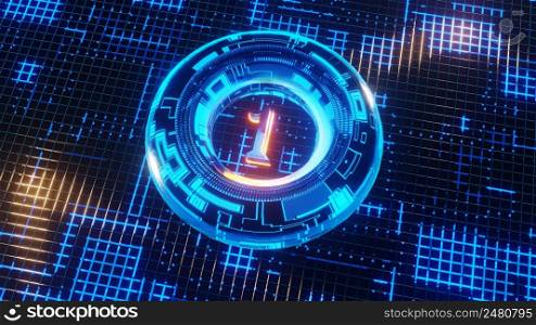 3D Rendering. Neon bright glowing countdown timer from 10 to 0 seconds. Digital Tech clock timer of glowing led Blue digits background. Big 3D Numbers animated for intros. Circle rotating. 3D Rendering. Neon bright glowing countdown timer from 10 to 0 seconds