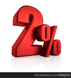 3D rendering of 2 percent in red letters on white background