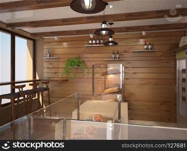 3d rendering of a bakery interior design