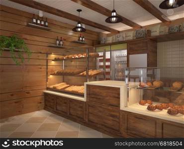 3d rendering of a bakery shop interior