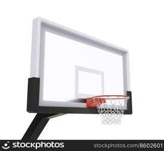 3d rendering of a basketball hoop with an empty basket and transparent backboard. Basketball equipment. Street sport. Exercise and games