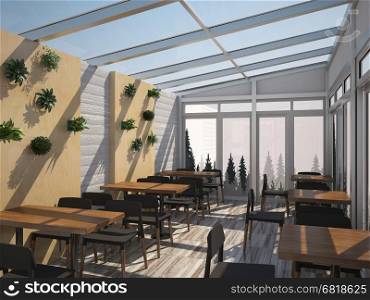 3d rendering of a cafe bar interior design