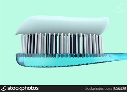 3D rendering of a close up of a toothbrush with toothpaste