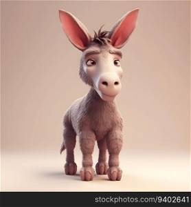 3d rendering of a cute cartoon donkey standing on a light background