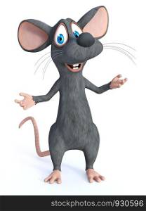3D rendering of a cute smiling cartoon mouse standing with his arms outstretched in a welcoming pose like he is greeting you. White background.. 3D rendering of a smiling cartoon mouse welcoming you.