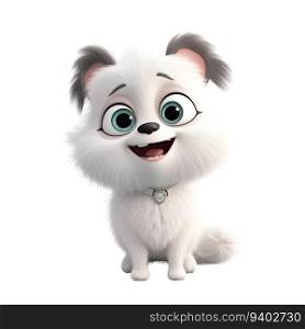 3d rendering of a cute white dog with glasses on white background