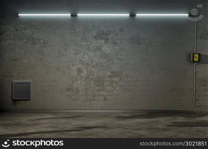 3d rendering of a dark room with three neon lights