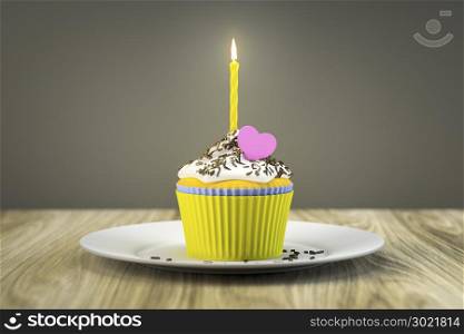 3d rendering of a delicious cupcake with a burning candle