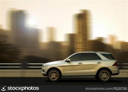 3D rendering of a fast moving SUV in the city