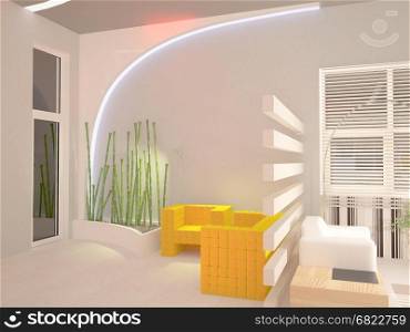 3d rendering of a furniture store interior design