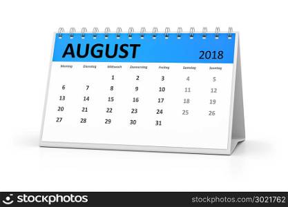 3d rendering of a german language table calendar for your events 2018 august