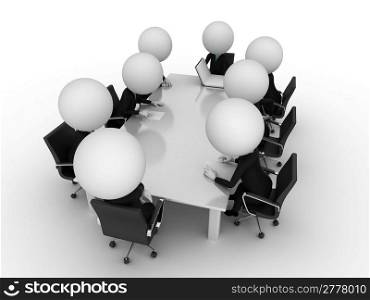 3d rendering of a group of little guys - conference table