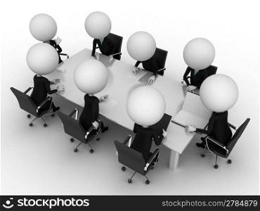 3d rendering of a group of little guys - conference table