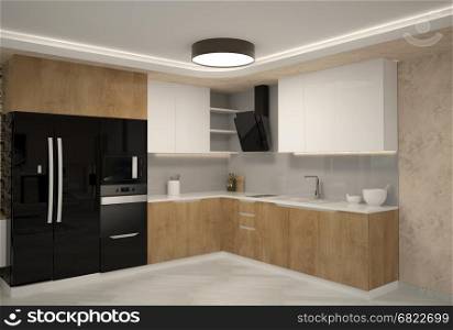 3d rendering of a kitchen
