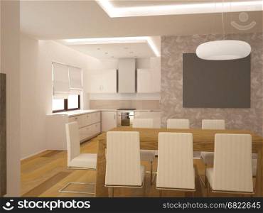 3d rendering of a kitchen interior design
