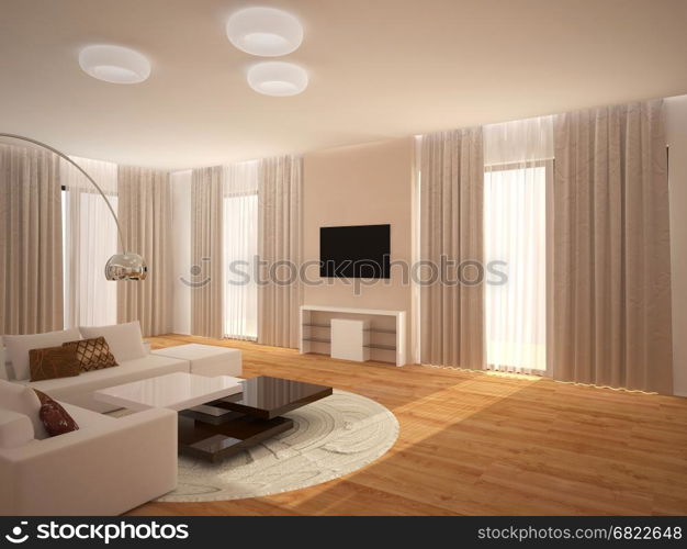 3d rendering of a living room