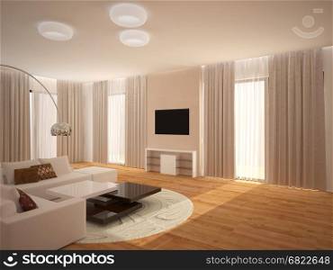 3d rendering of a living room