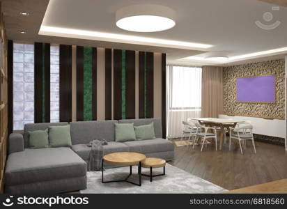 3d rendering of a living room interior design